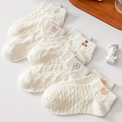 5 Pairs Casual Solid Socks Breathable Animal Pattern Low Cut Ankle Socks