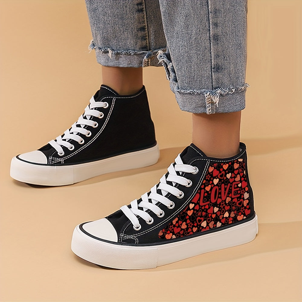 Girls' High Top Heart Pattern Skate Shoes Lace Up Sneakers