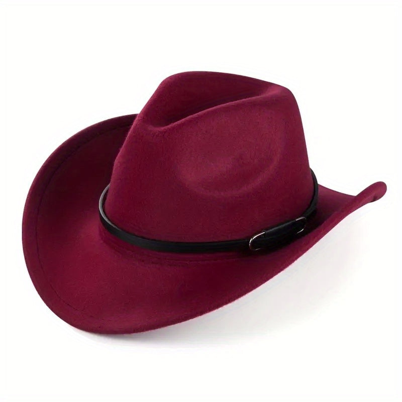 Classic Jazz Cowboy Hat Unisex Rolled Brim Western Felt Fedora Cap