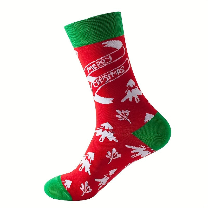 3 Pairs Christmas Print Socks Comfy & Breathable Mid Tube Women's Stockings