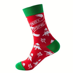 3 Pairs Christmas Print Socks Comfy & Breathable Mid Tube Women's Stockings