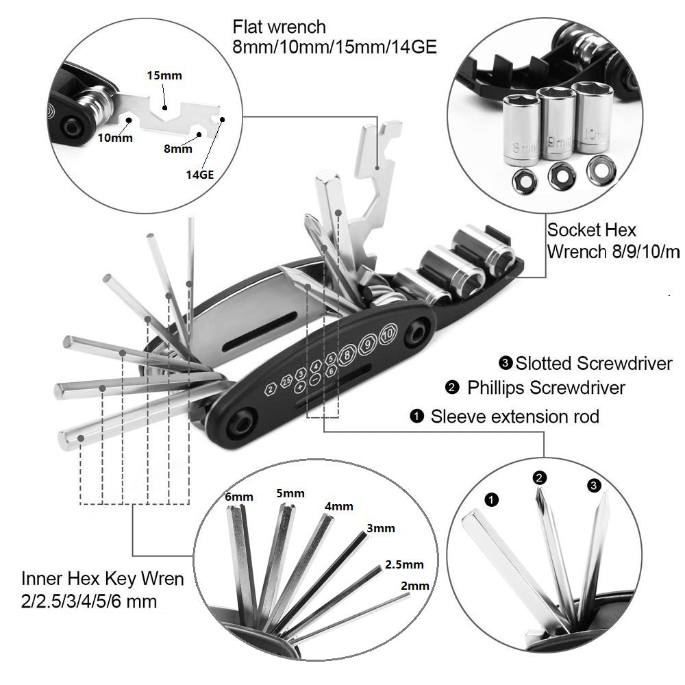 16-in-1 Carbon Steel Bike Repair Tool Kit for Easy Maintenance