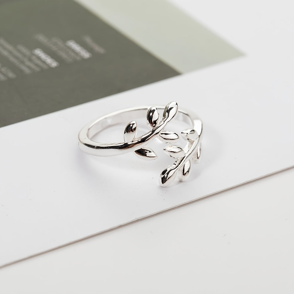Leaf Shape Open Ring Adjustable Size Jewelry For Women Girls