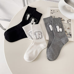 3 Pairs Alpaca Print Socks Comfy Mid Tube Women's Stockings