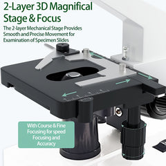 Pro Compound Microscope 2500X NA 1.25 Reticle Dual Stages 360 Rotating Nose