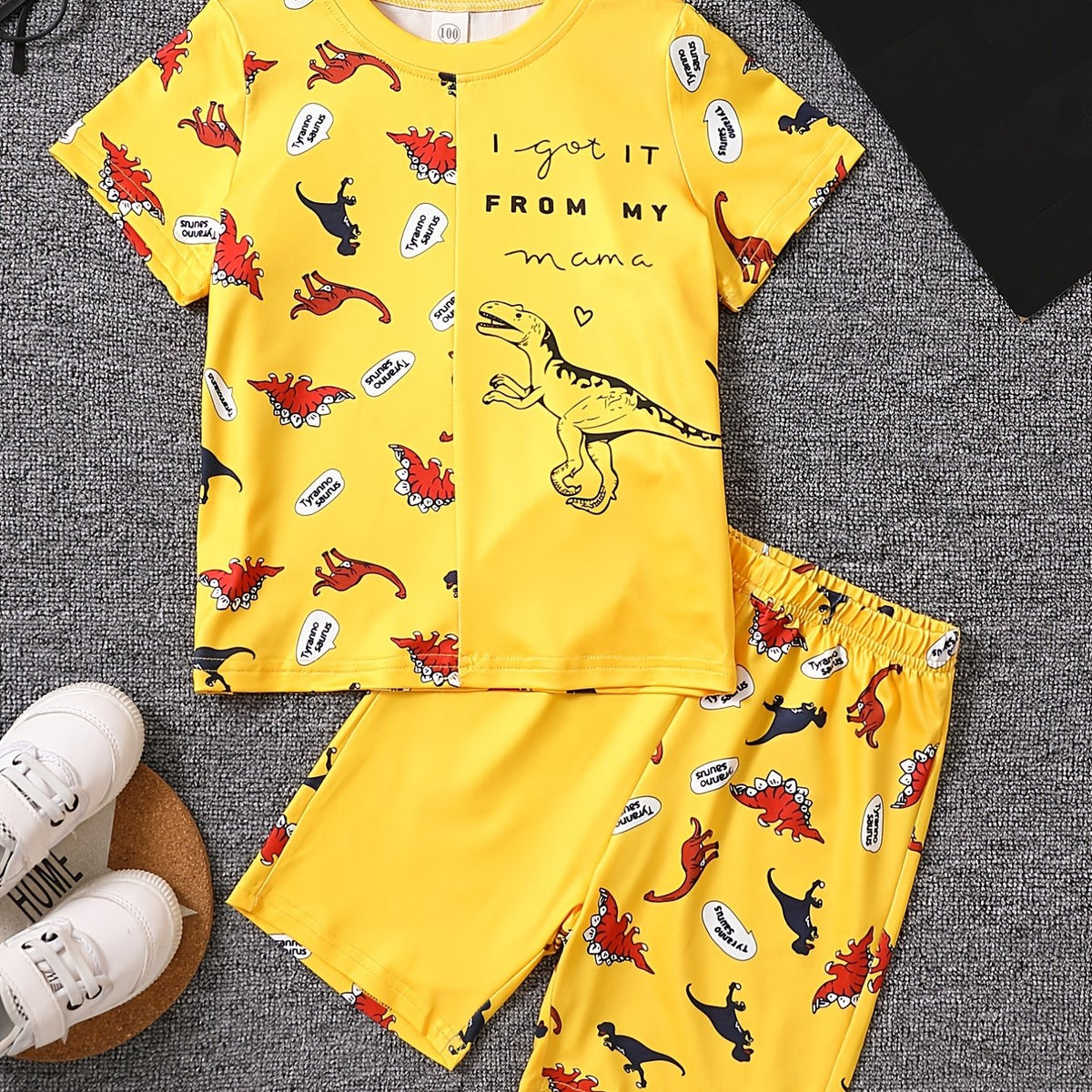 Boys Dinosaur Graphic Print T-shirt & Shorts Set for Summer