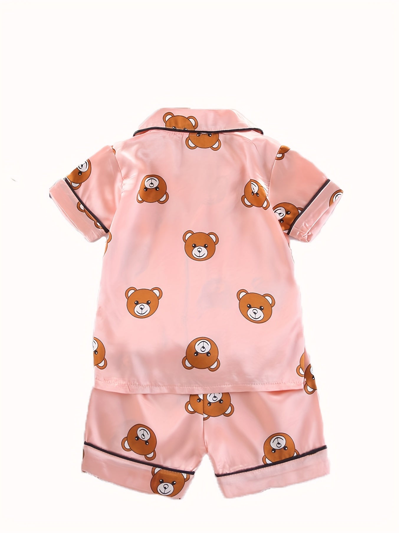 Girls Bear Pattern Pajama Set Short Sleeve Top & Shorts Kids Summer Clothes
