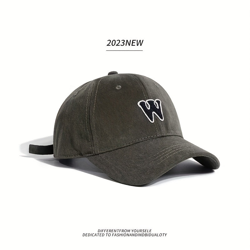 W Baseball Cap Solid Cotton Dad Hat Adjustable Sun Hat