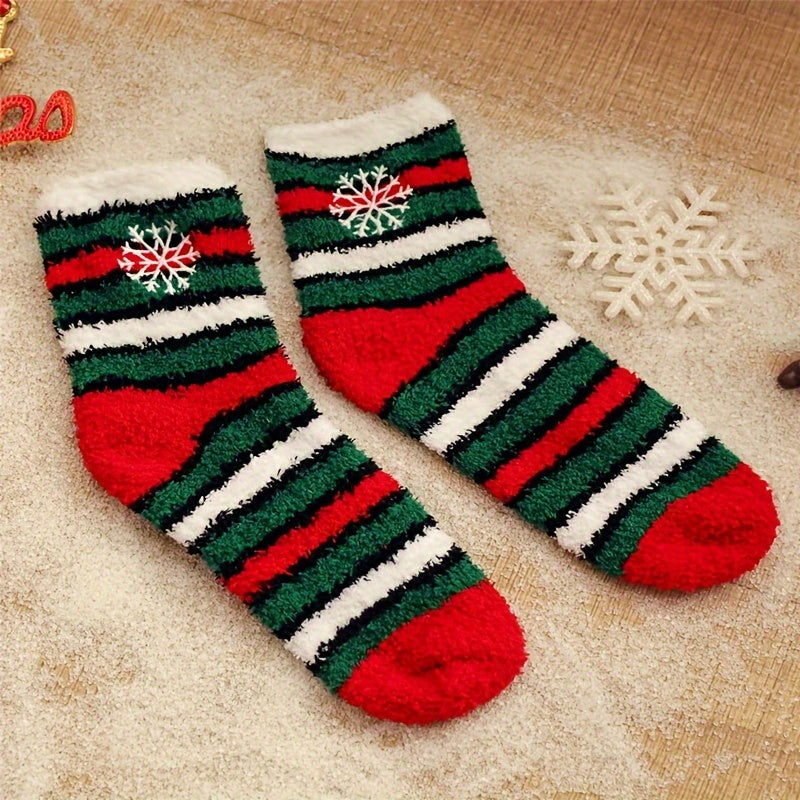 6 Pairs Christmas Print Socks Comfy & Fuzzy Women's Stockings