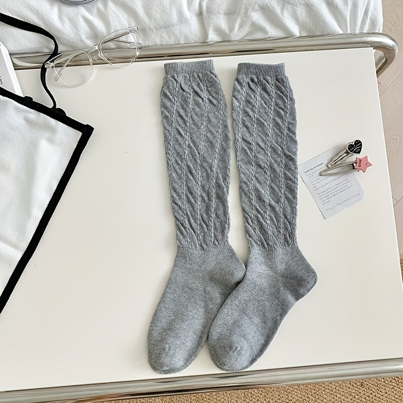 Solid Calf Socks Knee High Stockings Women's Hosiery