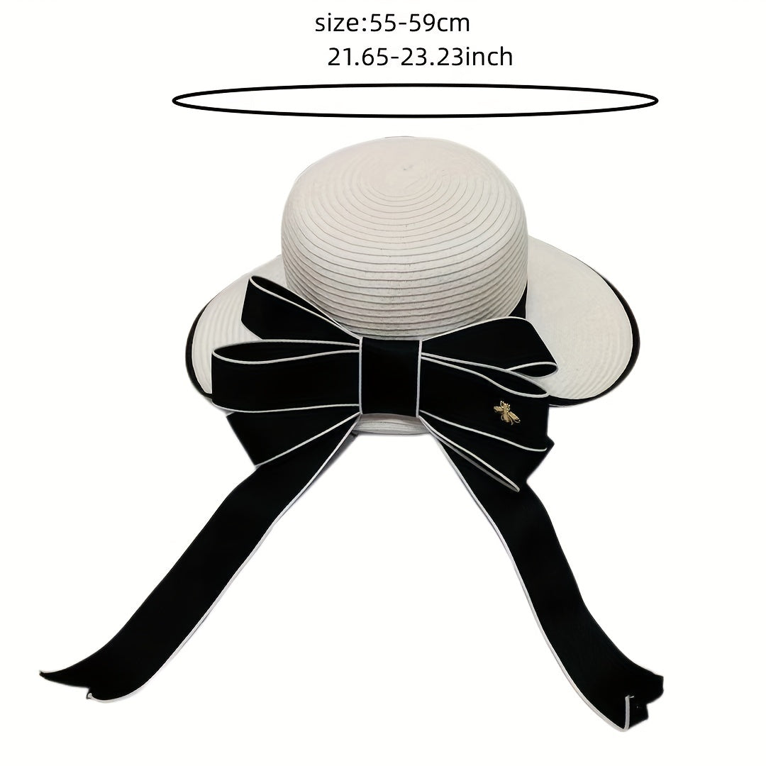 Cute Bowknot Sun Hat UV Protection Beach Straw Hat for Women