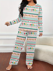  Christmas Casual Pajamas Set Women's Plus Print Tee & Pant