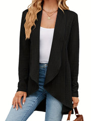  Solid Cable Long Sleeve Open Front Cardigan