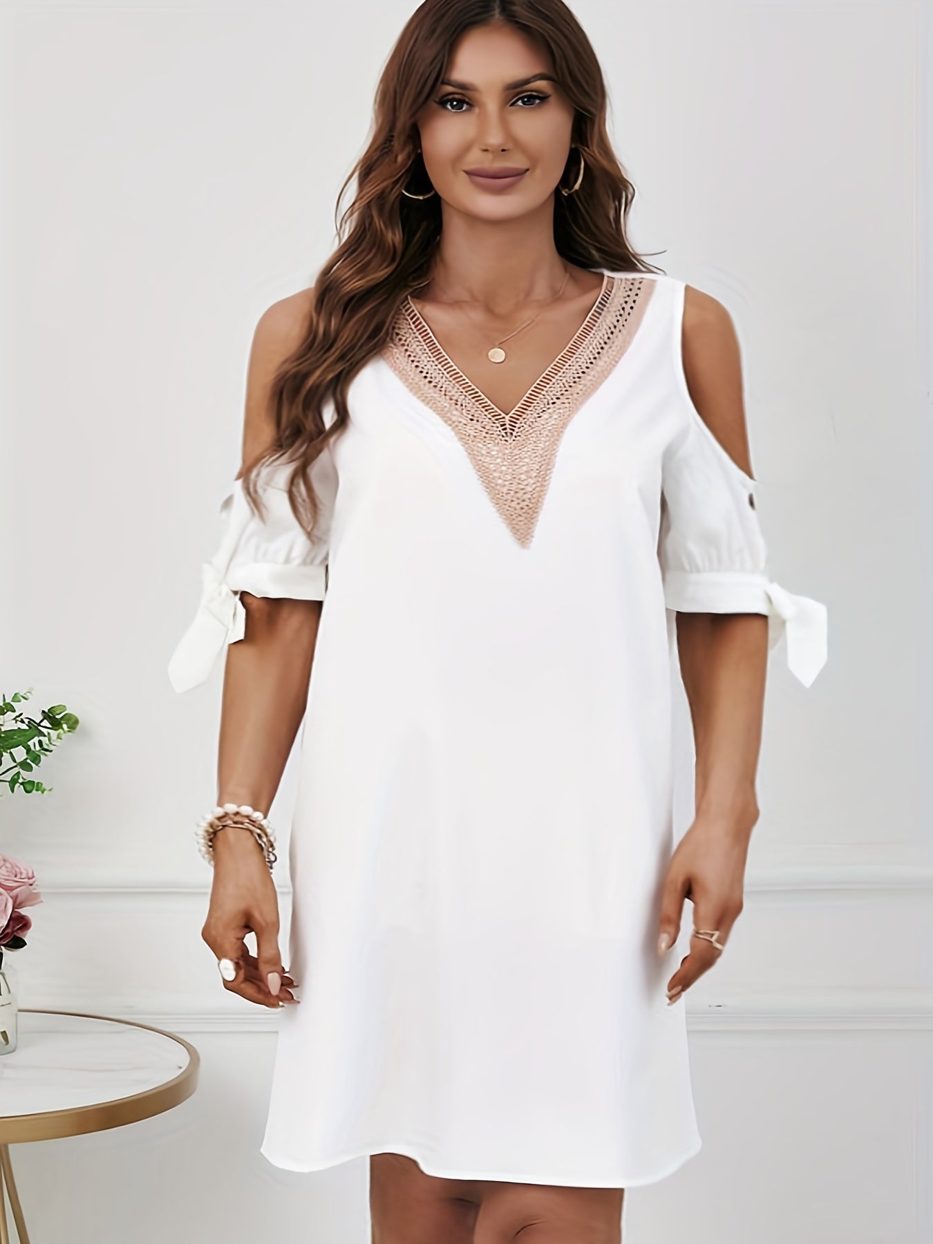  Boho Dress Women's Plus Contrast Panel Cold Shoulder Dress