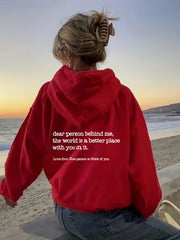 Letter Print Kangaroo Pocket Hoodie Casual Long Sleeve Drawstring Hoodies
