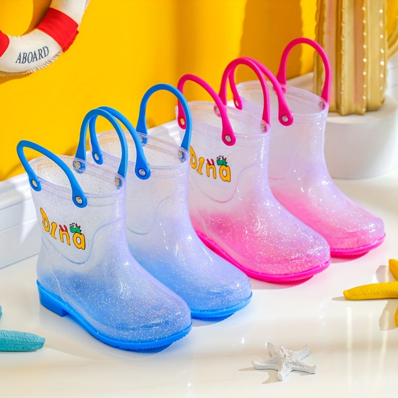 Girl's Transparent Rain Boots Slip On Waterproof Rain Shoes
