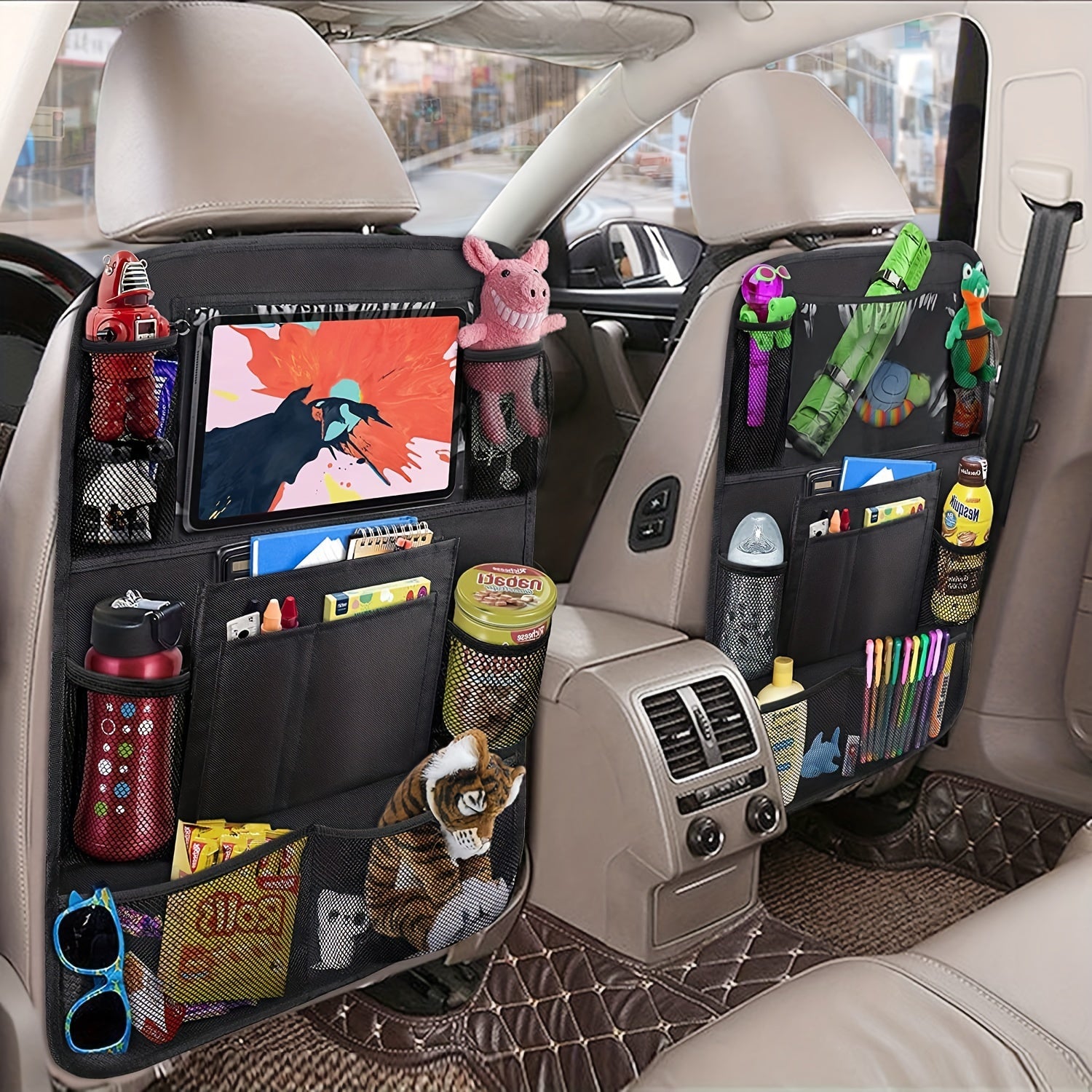 Car Organizer Kick Mats Screen Tablet Holder Storage Pockets