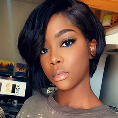 Short Straight Pixie Cut Bob Human Hair Wig 180 Density