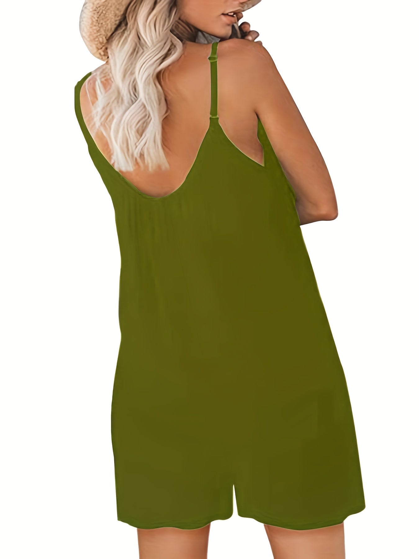 Women's V Neck Solid Cami Romper