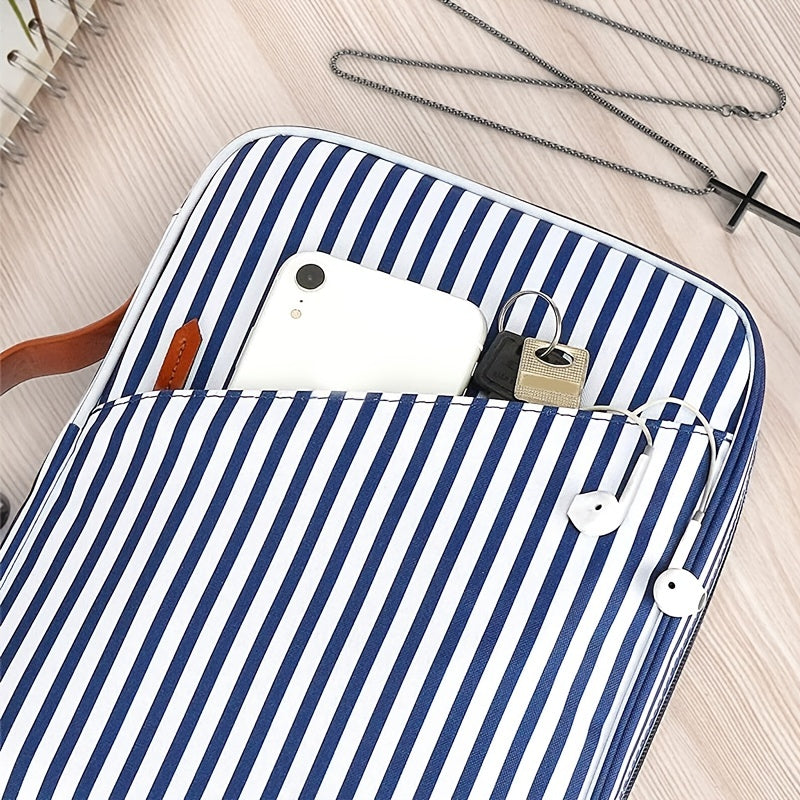 Portable Striped Pattern Handbag Lightweight Zipper Storage Bag