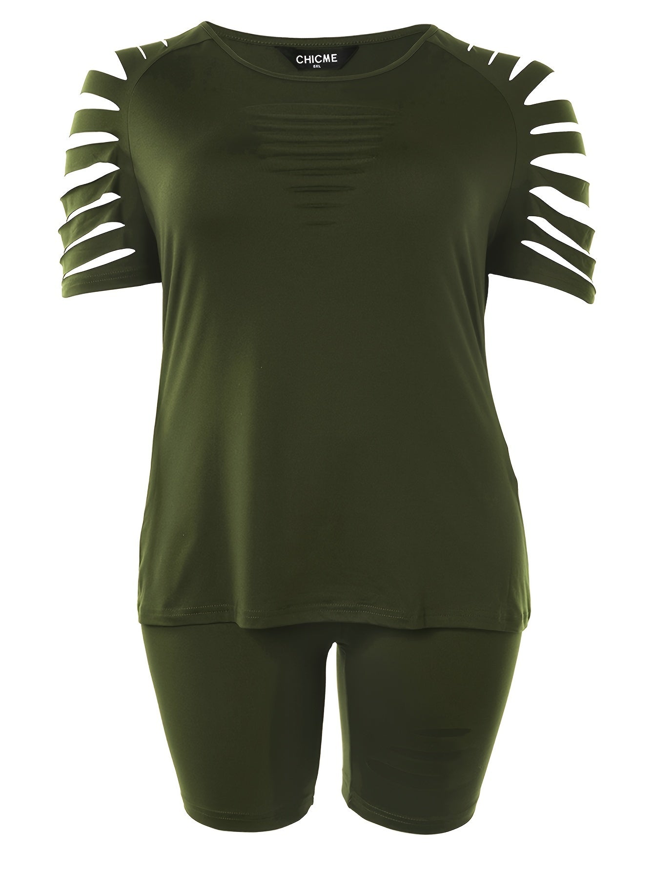 Women's Plus Solid Cut Out Tee & Biker Shorts Set