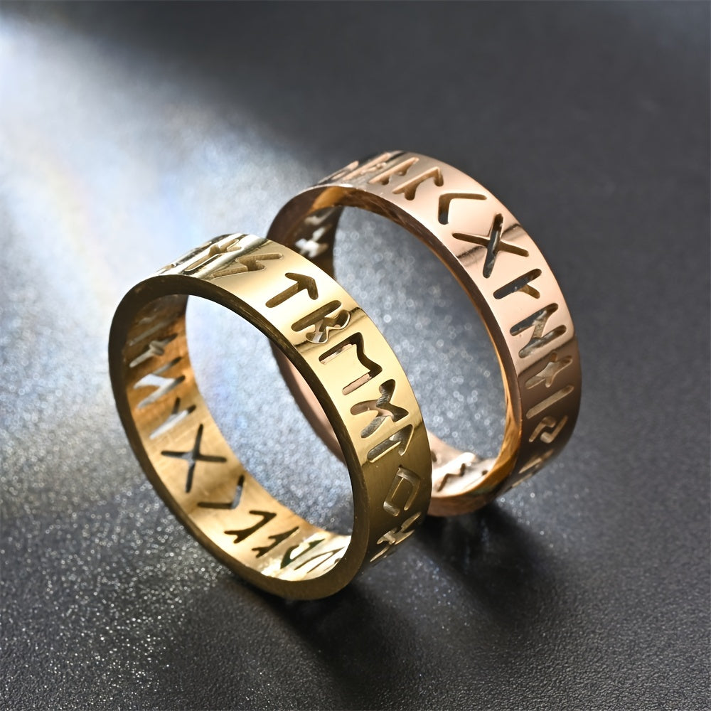 Minimalist Men's Hollow Viking Rune Stainless Steel Ring