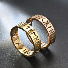 Minimalist Men's Hollow Viking Rune Stainless Steel Ring