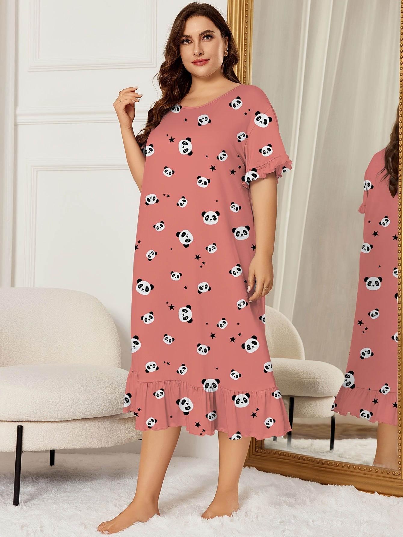  Panda & Star Print Round Neck Sleep Dress
