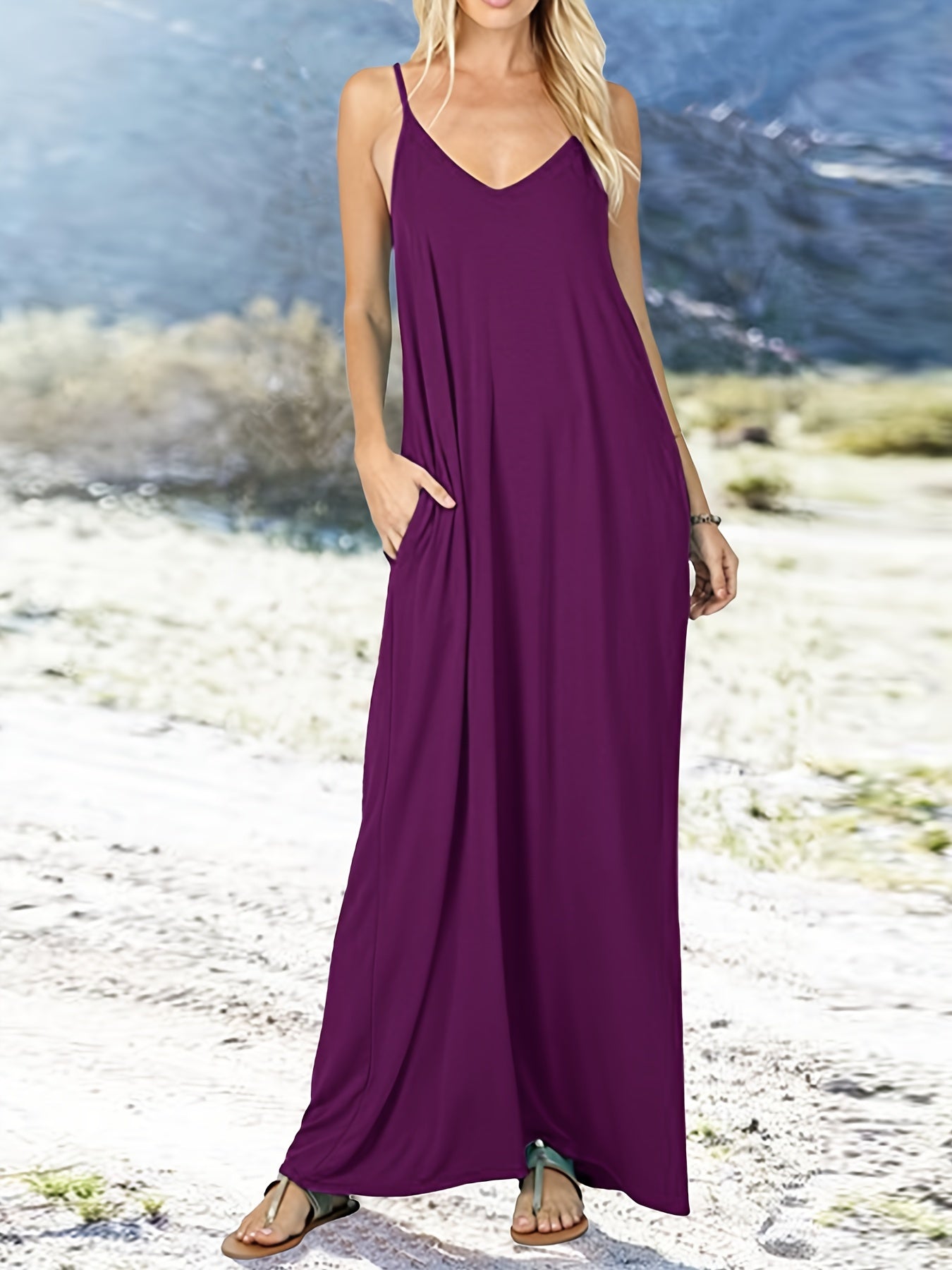 Solid Loose Cami Dress Beach Casual Dress Women's Clothing