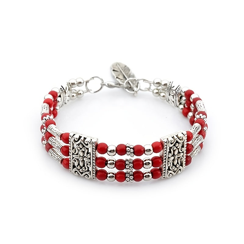 Boho Beaded Bracelet Feather Pendant Hand Jewelry
