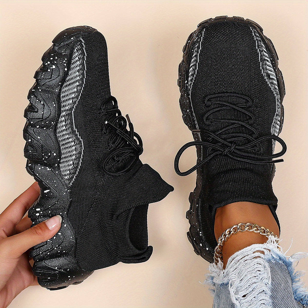 Women's Lace-Up Sports Shoes Lightweight Sock Shoes