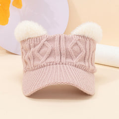 Plush Ears Baseball Cap Knit Hat Winter Gift For Her