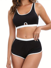 Colorblock Trim Bra & Panties Lingerie Set