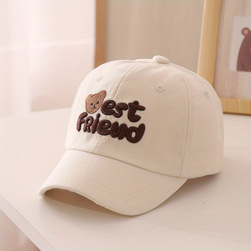 Kids Sunshade Baseball Cap w/ Bear Embroidery, Adjustable, Outdoor Activity