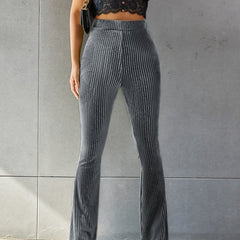  Solid Velvet High Rise Flared Leg Trousers