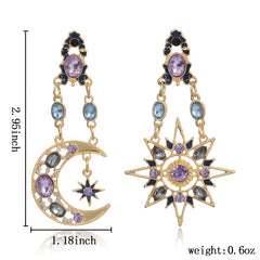Sun Moon Stars Drop Earrings Rhinestone Punk Earrings For Women