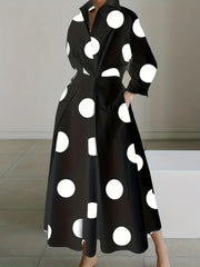  Dot Print Long Sleeve Maxi Dress