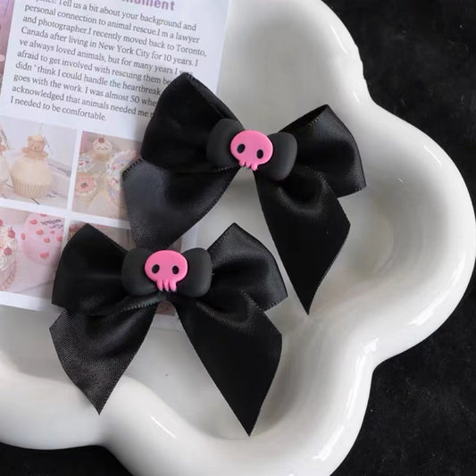 Skull Bow Hair Snap Clip Punk Pink Barrette Hair Accessories For Women