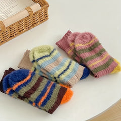 3 Pairs Colorblock Striped Socks - Women's Mid Tube Stockings