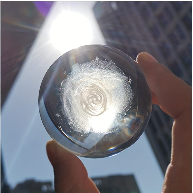 2.4 Inch Laser Rose Crystal Ball Statue Decor