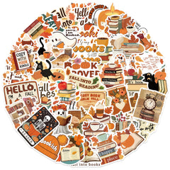 50pcs Bookish Fall Stickers Cartoon Book Nerd Decals Adhesive Paper Stick