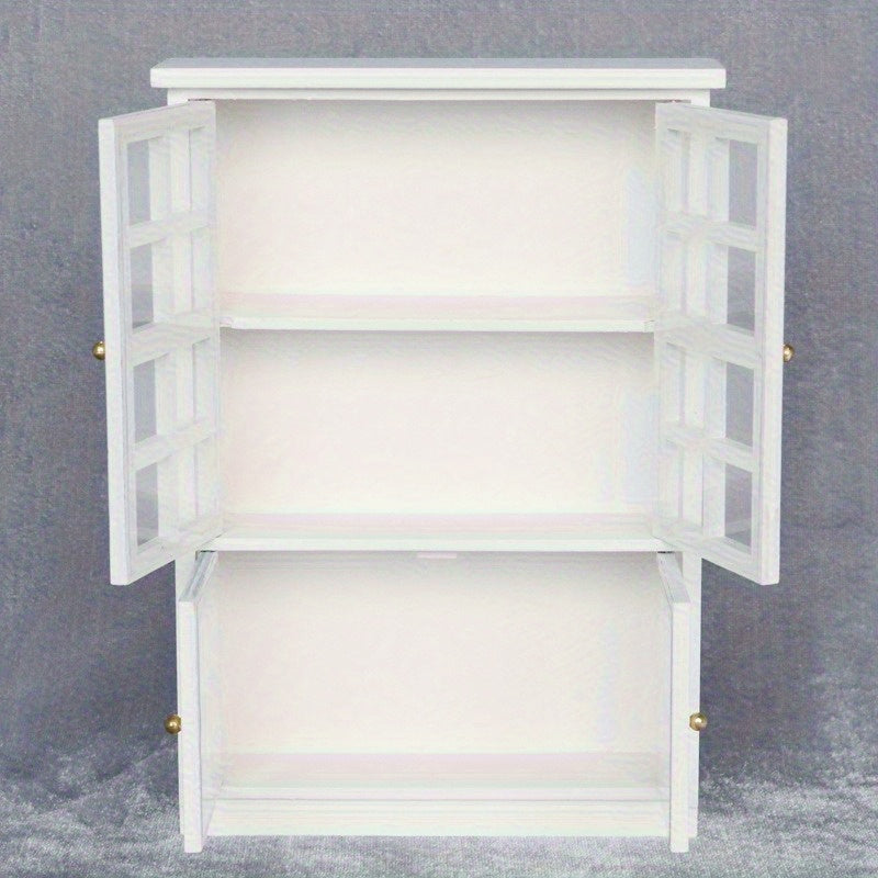 1:12 Scale Dollhouse Cabinet with Grey Glass Panels Golden Handles