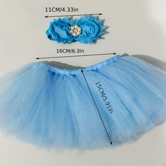 2pcs Newborn Fluffy Skirt Headband Baby Rabbit Skirt purple pink