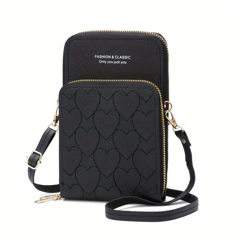 Love Pattern Zipper Purse Solid Crossbody Bag