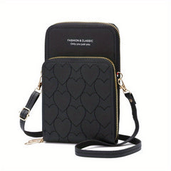 Love Pattern Zipper Purse Solid Crossbody Bag