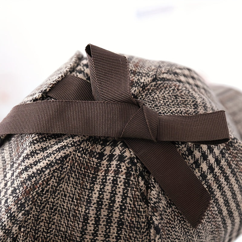 Khaki Plaid Vintage Baseball Cap Double Brim Ear Warmer Sun Hat