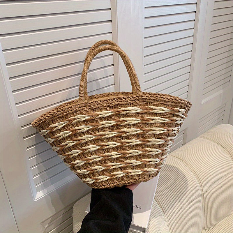 Straw Woven Tote Bag Large Beach Handbag for Travel & Shopping