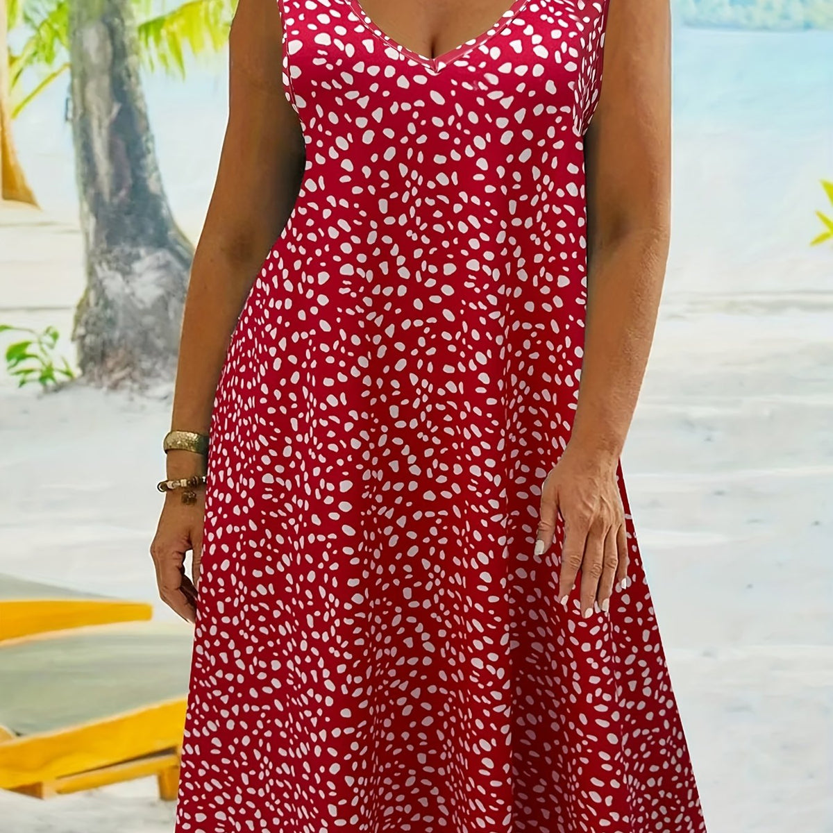  Casual Tank Dress Women's Plus Allover Print Round Neck Medium Stretch