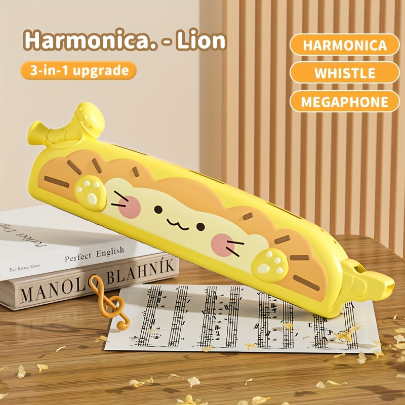 Kids 16 Hole Harmonica Toy Rabbit Lion Patterns Red Yellow