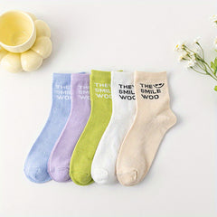 5 Pairs Letter Print Socks Women's Stockings & Hosiery